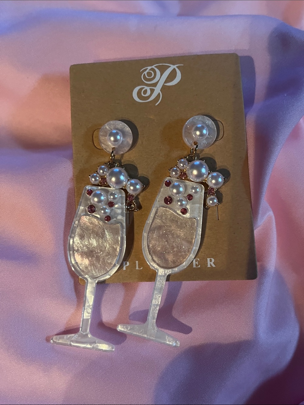 Parker Ivory Pearl & Red Crystal Champagne Glass Drop Earrings